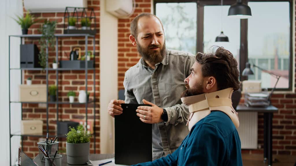 When You’re Injured in an Accident, Don’t Wait to File a Report For Workers' Compensation Hurt Company Employee With Cervical Collar After P 2022 09 29 15 50 15 Utc 1024x576